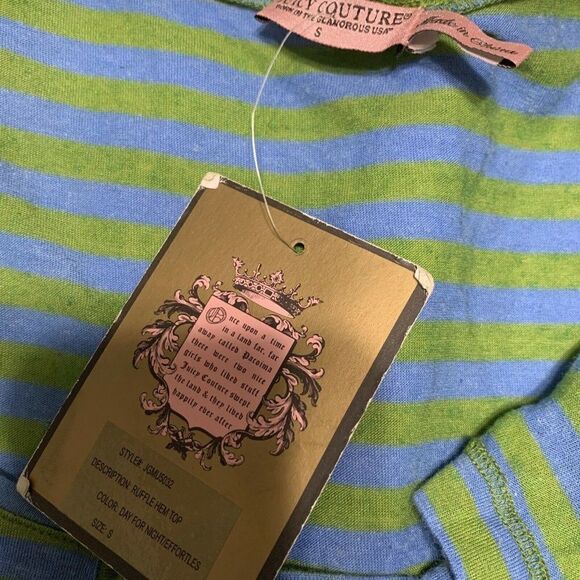 Juicy Couture New w tag Womens Blue Green striped Short Sleeve Top t shirt Small - Picture 3 of 6